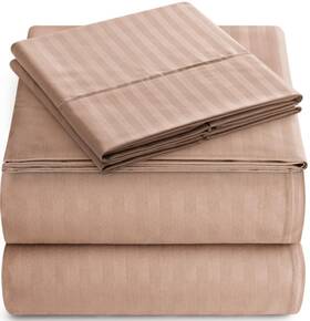 Elaine Karen 600518804307 King Sheet Set - 4-piece Striped Deep Pocket Bed Sheets Taupe