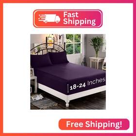 247rw-21in-fitted-twin-purple Elegant Comfort 1500 Premium Quality Fitted Sheet Ultra Soft 18-24 Inch Extra De