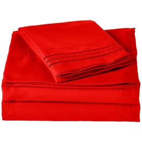 Elegant Comfort 744110036046 4-piece Red Solid Microfiber Queen Sheet Set