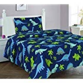 Elegant Homes 635309779458 Home Dinosaurs Design Multicolor Dark Blue Green Sheet Set With Pillo