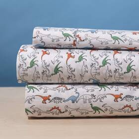 Elegant Homes 665752441909 White Orange Green Dinosaurs Design 3 Piece Printed Sheet Set With Pillowcase