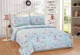 Elegant Homes 665752478233 Multicolor Aqua Blue Purple Castle Princess Unicorn Rainbow 4 Piece Printed S