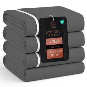 Eb-ftd-sht-21-4pk-k-gry Empyrean Bedding 4 Pack Charcoal Grey Extra Deep Pocket King Fitted Sheet Only Hotel