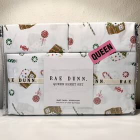 Enchant 729016439764 Rae Dunn By Enchante Gingerbread House Candy Cane Christmas Queen Sheet Set New