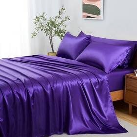 Entisn 772625440492 4pcs Silky Satin Sheets Set Twin Size Bed Purple Luxury Be