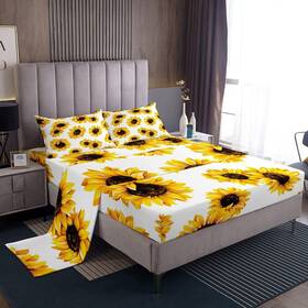 Erosebridal Ghs4189xxy-clb Usq Sunflower Bed Sheets Set Queen Size 3d Floral Botanical Sheet Yellow Flow