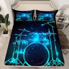 Jcx14640clwjptwin Erosebridal Blue Drum Kit Sheet Set Rock Roll Music Bedding Sets Twin 39 Inch X75 Multi 21