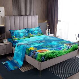 Lwh22389clbwtqueen Erosebridal 3d Underwater World Bed Sheets Beach Fish Sea Blue Sheet Set Queen Size Shar