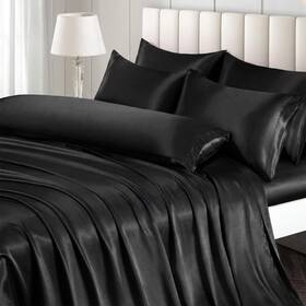 Ersmak210428033 Ersmak 6 Pieces Satin Sheets Duvet Cover Set King Size Luxury Silky Black