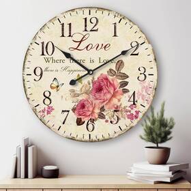 Ww-clock66c Eruner 702877912362 Romantic Roses Clock 12 Inch Country Floral Wall Clocklove Wooden Art Decor Non-