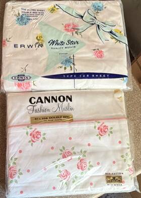 Ccc-t-191b Erwin Cannon White Star And Fashion Muslin Double Sheets Flat/fitted Floral Cotton