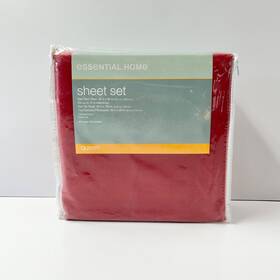 Essential Home 072517950635 Nip Queen Sheet Set Fire Engine Red