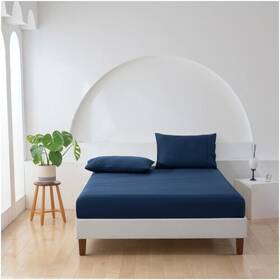9011922 Essn 500tc Cotton Sateen Fitted Sheet Set Navy - King
