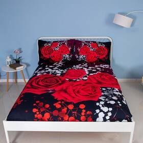 Es2021072102sq Esydream 3d Red Rose Fitted Bed Sheet 3 Pieces Floral King Size Inc