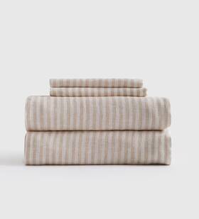 078808 European Linen Nwot Quince Sheet Set Natural White Stripe 4 Piece King