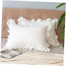 Zbzt2022 Everfly Homedeco Pillow Shams Set Of 2 Pure Cotton Champray Ruffled Standard 20x26 Inches Ivory