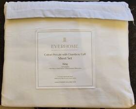 Everhome 444800760939 King Sheet Set 100% Cotton With Chambray Cuff 400 Thread Count
