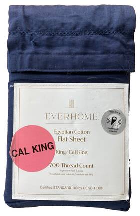 Everhome 444800763060 King/calif. King Flat Sheet 700 Tc 100% Cotton Navy Blue Last 1 Nwt
