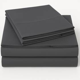 As-mmh-ss135 Exotic Linen Queen Size Sheets Set - 4 Piece Queen-10 Inch Dark Grey Solid