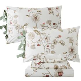 Hu-xi-79 Fadfay Percale Sheets Queen Premium Cotton Beige Floral Bed Sheet Pink Flower Patter