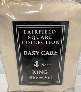 Fairfield 844481068001 Square Collection-4 Piece King Sheet Set. Cream Color. Polyester. New