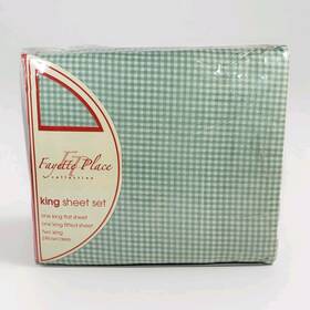 Fayette Place 875365000169 Collection Light Green / White Gingham Plaid King Sheet Set Fayette Place 875365000169 Collection Light Green / White Gingham Plaid King Sheet Set