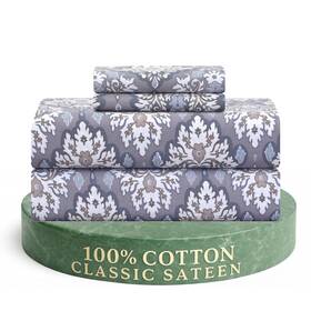10026-300ss-vdq Feather & Stitch New York And 300tc Queen Size 100% Cotton Sateen Vintage Damask