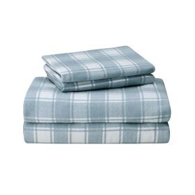 Fh-00116 Featherhead 100% Cotton 4pcs Flannel Sheet Set Queen Size Blue Plaid Double-brushed For