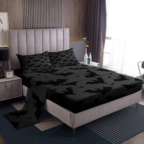 Feelyou 445009128127 Teens Black Bats Pattern Bed Sheets King Size Halloween Bedding Set For
