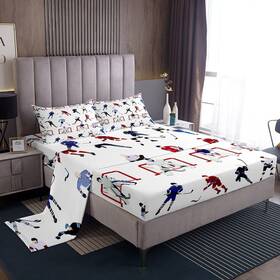 Hu-xi-19 Feelyou Ice Hockey Sheet Set Twin Kids Sports Event Bedding Player Bed She
