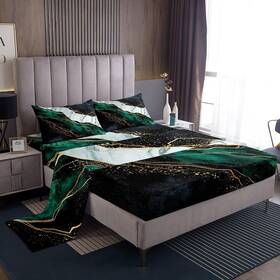 Lwh21679clbzsj Feelyou Green Marble Bed Sheets Women Men Vibrant Print Sheet Set For Kids Tee