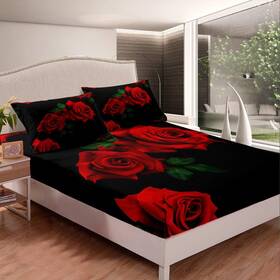 Sx11886clwx-full Feelyou Rose Fitted Sheet Red Floral Print Bed Set Romantic Flower Bedding
