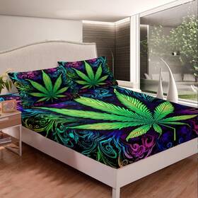 Sx9913clzsj Feelyou Cannabis Leaf Bed Sheet Set - Colorful Fitted Sheets And Pillow Shams Queen