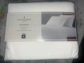 Fieldcrest 081806622757 Queen Sheet Set 100% Cotton Percale 300 Tc White New