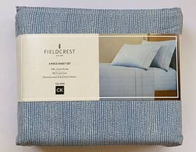 Fieldcrest 081806622856 Cal King Sheet Set Cotton Percale 300tc Deep Fitted Blue White Stripe