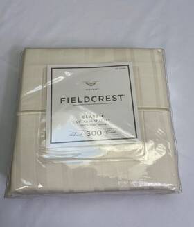 Fieldcrest 490601305886 Classic Queen Portugal 100% Pima Cotton Ivory Stripe Flat Sheet 300tc