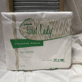 Rn19577 First Lady Vtg Standard Muslin 72 Inch X 108 Twin Size Flat Sheet 100% Cotton Nos Rn19577 First Lady Vtg Standard Muslin 72 Inch X 108 Twin Size Flat Sheet 100% Cotton Nos