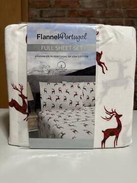 1676002 Flannel From Portugal Sheet Red Reindeer Set 4 Piece Full 100% Cotton New In Package