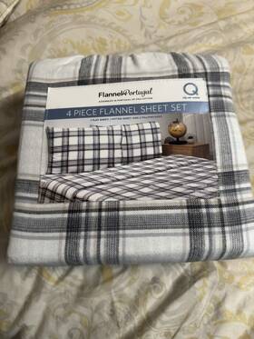1676101 Flannel From Portugal Winter Check Sheet Set 4 Piece Queen 100% Cotton