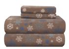 Flannel-ful-snow-flakes-tan Pointehaven Heavy Weight Printed Flannel Full Sheet Set 875108008704