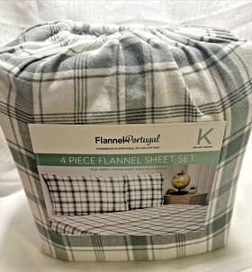 1802439 Flannel Portugal Portuguese 4-piece Sheet Sets In King Size - Color Green Plaid