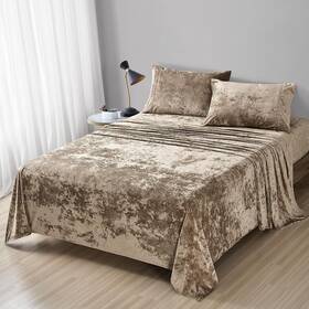 She007 Fredsure Distressed Velvet Sheet Set 4 Pieces Khaki Queen She007 Fredsure Distressed Velvet Sheet Set 4 Pieces Khaki Queen