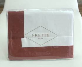 Fr6565e2416240i2s21 Frette Bold Queen Sheet Set Milk/sunset Red 100% Cotton Sateen Made Italy