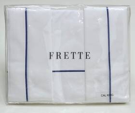 Ibl07 Frette One Bourdon Cal King Percale Luxury Sheet Set 4pc White/navy Ibl07 Frette One Bourdon Cal King Percale Luxury Sheet Set 4pc White/navy