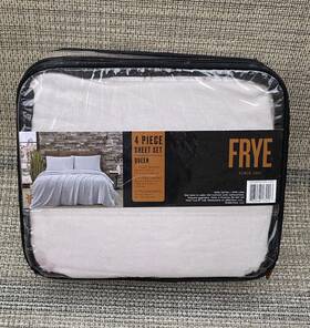 Frye 783048174406 Linen Cotton Blend Gray Queen Sheet Set 4pc