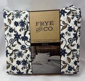 Frye And Co. 783048277121 Full Sheet Set 4 Piece Sheets Blue Floral Pattern T9