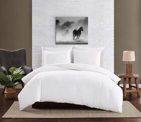 Dcs4461wtq-1800 Frye 3 Piece Full Queen Duvet And Sham Set Cotton Linen Blend White New