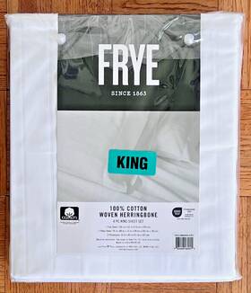 Ss6118bwkg-4701 Frye New King Sheet Set 100% Cotton Woven Herringbone 4 Pc In White-original Bag