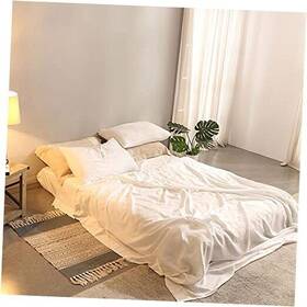 Ghui 770456393994 100% Linen Sheets Size Natural French Flax Bed Sheet Sets 4 Pcs King White