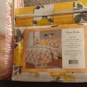 Glory Home #1020q Queen 6-piece Microfiber Sheet Set Floral White/yellow/gray